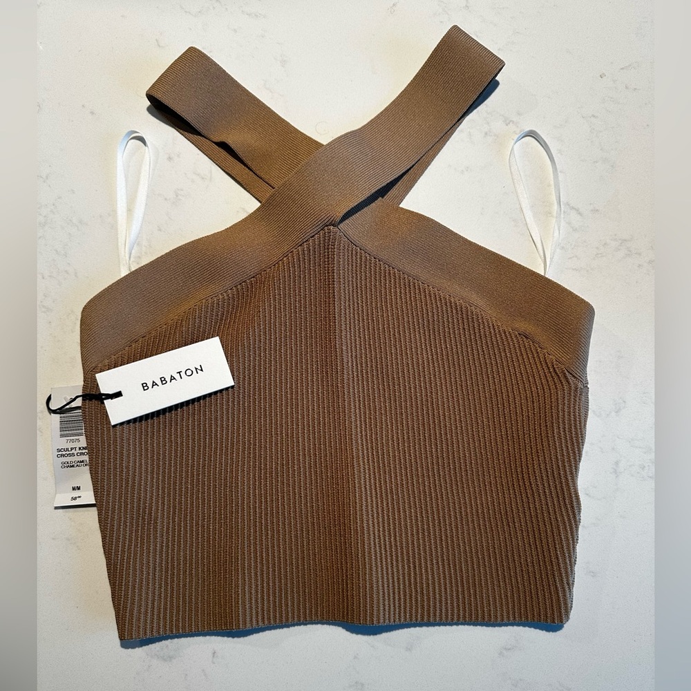 Sculpt knit cross crop top in gold camel color in size medium from Artizia.